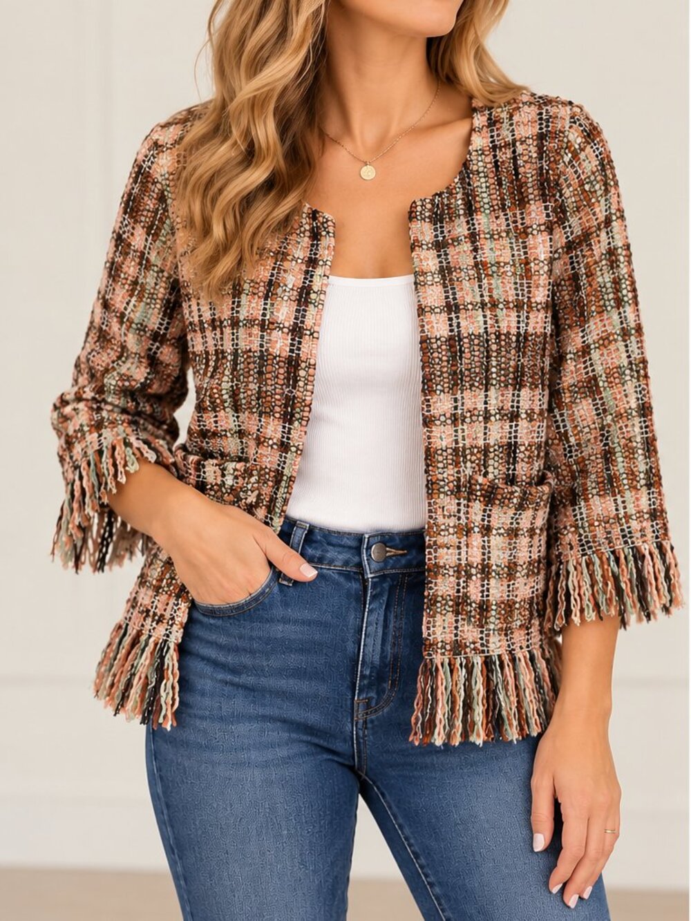Anthropologie Multicolor Tweed Fringe Jacket – Size M
